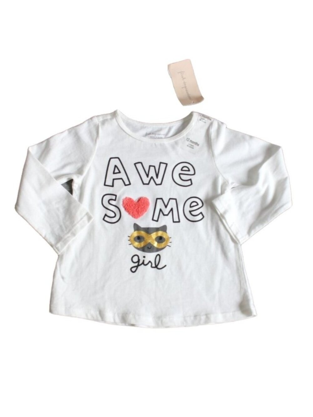 First Impressions Infant Long Sleeve 'Awesome Girl' T-Shirt-White-12 Months